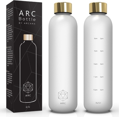 ARCANA Arc Wasserflasche mit Zeitmarker - Motivations-Wasserflaschen mit Zeit zum Trinken - BPA-freier Eiskarton