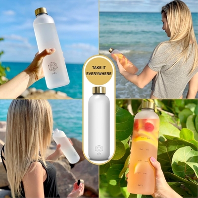 ARCANA Arc Wasserflasche mit Zeitmarker - Motivations-Wasserflaschen mit Zeit zum Trinken - BPA-freier Eiskarton