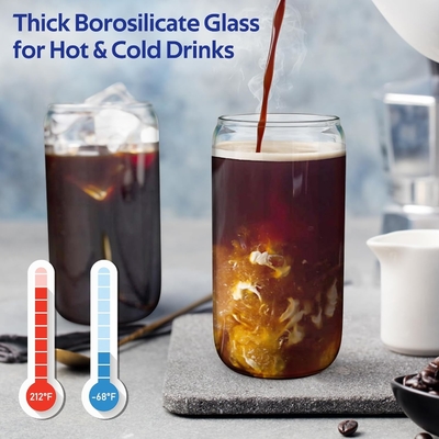 4 Set Glasbecher mit Deckel und Strohhalmen 16 Unzen, Gläser Trinkset, Eiskafetasse mit Bambusdeckel,