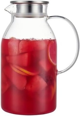 Karafu-Glaskrug mit Deckel, 68 Oz Hitzebeständiger Wasserkrug für heißes/kaltes Wasser, Eistee und Saft Getränke klar