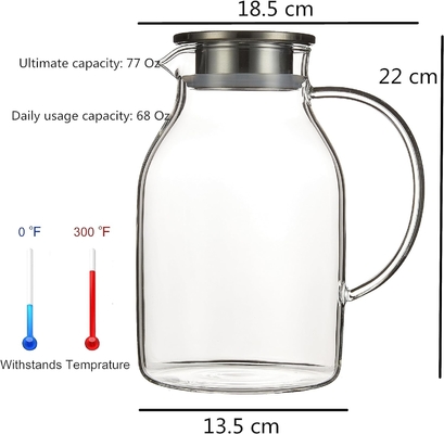 Karafu-Glaskrug mit Deckel, 68 Oz Hitzebeständiger Wasserkrug für heißes/kaltes Wasser, Eistee und Saft Getränke klar