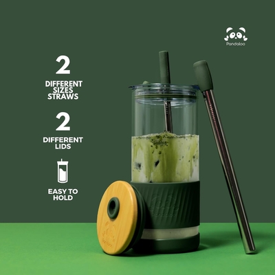 Glasbecher mit Deckel und Strohhalmen -20 Fl Oz- perfekte Größe Eiskaffee-Tasse - Smoothie-Tasse mit Bambus
