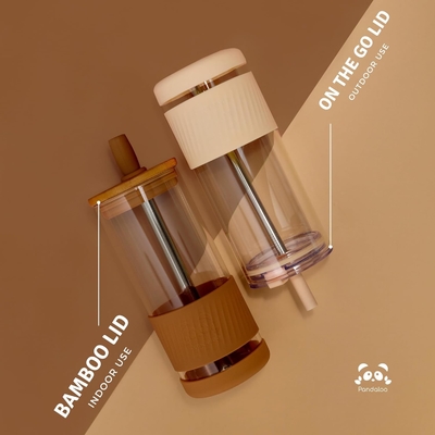 Glasbecher mit Deckel und Strohhalmen -20 Fl Oz- perfekte Größe Eiskaffee-Tasse - Smoothie-Tasse mit Bambus