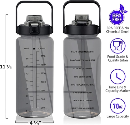 Eine Wasserflasche mit Halbgallonen-Hülle, eine inspirierende Wasserflasche mit Stroh und Zeitstempel.