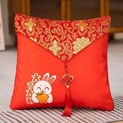 Jahr des Hasen-Maskot, großes rotes Kissen, Jahr des Hasen-Kissen-Quilt 40*40cm