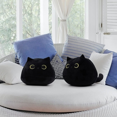 Schwarzes Katzenplüsch-Spielzeug: Weiches, gefülltes Tierkissen, Baby-Sofa-Dekoration, Katzenform