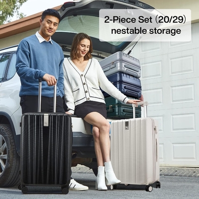 2 Stück Sätze Gepäck mit Rädern PC Hard Shell Koffer Leichtgewicht Checked Tsa Gepäck Großer Reisetasche