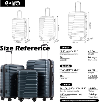 Koffer PC ABS TSA Gepäck 3 Stück Set Schloss Spinner tragen (Teal blau)