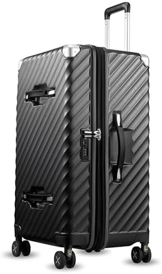 Gepäck 22x14x9 Fluggesellschaft zugelassen - 35L Polycarbonat ausweitbarer Hard Shell Koffer mit Drehrädern (Schwarz, 20 Zoll)