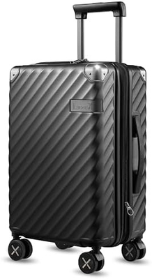 Gepäck 22x14x9 Fluggesellschaft zugelassen - 35L Polycarbonat ausweitbarer Hard Shell Koffer mit Drehrädern (Schwarz, 20 Zoll)