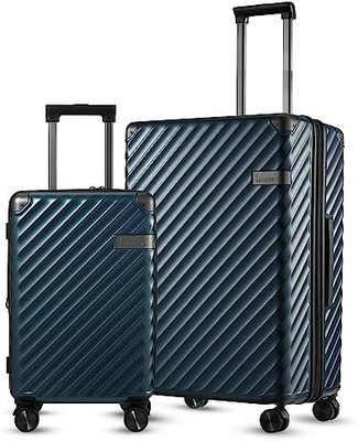 Gepäck 22x14x9 Fluggesellschaft zugelassen - 35L Polycarbonat ausweitbarer Hard Shell Koffer mit Drehrädern (Schwarz, 20 Zoll)