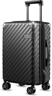 Gepäck 22x14x9 Fluggesellschaft zugelassen - 35L Polycarbonat ausweitbarer Hard Shell Koffer mit Drehrädern (Schwarz, 20 Zoll)
