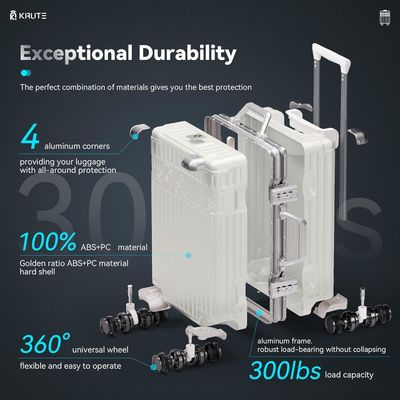 Gepäck ohne Reißverschluss mit 4 Rädern 20 Zoll Schalenkoffer mit PC + ABS TSA Schloss 4 Metall Ecke Weiß