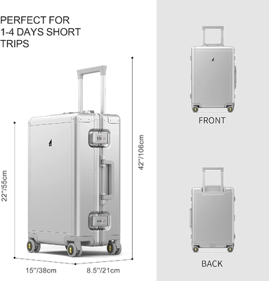 20&quot; Aluminium Gepäck Hardside Koffer, Reißverschluss Gepäck mit TSA Schloss und Spinner Räder - Silber