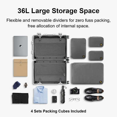 20&quot; Aluminium Gepäck Hardside Koffer, Reißverschluss Gepäck mit TSA Schloss und Spinner Räder - Silber