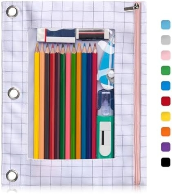 Bleistiftkoffer mit glattem Reißverschluss, klarem Fenster Bleistiftkoffer für Binder, große Kapazität 3 Ring Binder Bleistiftbeutel