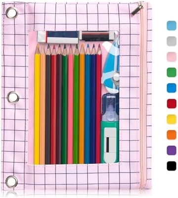 Bleistiftkoffer mit glattem Reißverschluss, klarem Fenster Bleistiftkoffer für Binder, große Kapazität 3 Ring Binder Bleistiftbeutel