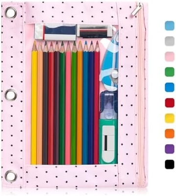 Bleistiftkoffer mit glattem Reißverschluss, klarem Fenster Bleistiftkoffer für Binder, große Kapazität 3 Ring Binder Bleistiftbeutel