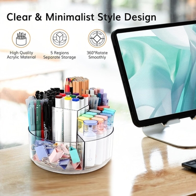 5 Schlitze 360-Grad-drehender Acryl-Stifthalter für Schreibtisch, Markerhalter Caddy Kunstvorräte Organisator Stiftorganisator für Schreibtisch