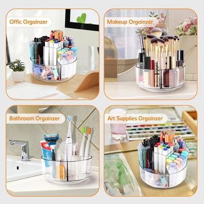 5 Schlitze 360-Grad-drehender Acryl-Stifthalter für Schreibtisch, Markerhalter Caddy Kunstvorräte Organisator Stiftorganisator für Schreibtisch