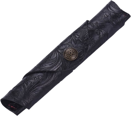 Vintage handgefertigte Leder Single Pen Case Holder Kuhfelle Fountain Pen Hülle Roll Wrap Pen Tasche (schwarz geschnitzt)