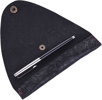 Vintage handgefertigte Leder Single Pen Case Holder Kuhfelle Fountain Pen Hülle Roll Wrap Pen Tasche (schwarz geschnitzt)