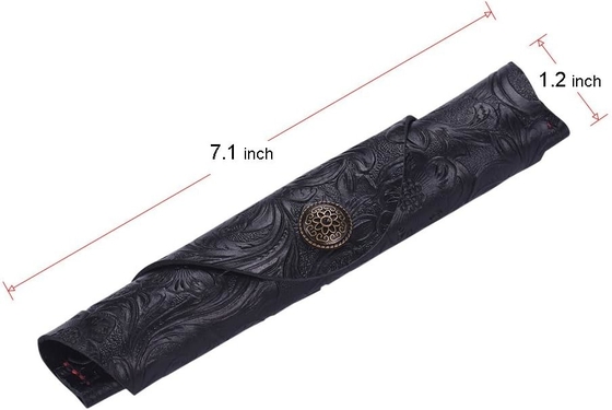 Vintage handgefertigte Leder Single Pen Case Holder Kuhfelle Fountain Pen Hülle Roll Wrap Pen Tasche (schwarz geschnitzt)