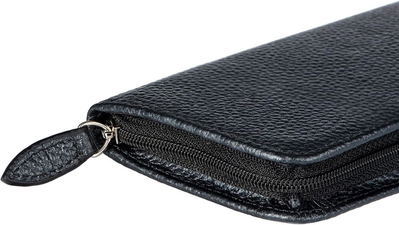 Echtes Leder-Stiftgehäuse mit 3 gespalteten Schlitzen, schwarze Farbe, Reißverschluss