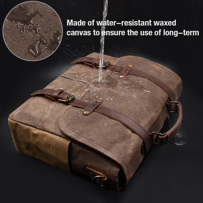 15.6 Zoll wasserdicht Vintage echtes Leder Wachs Leinwand Aktentasche Großes Leder Computer Laptop Tasche robuste Tasche