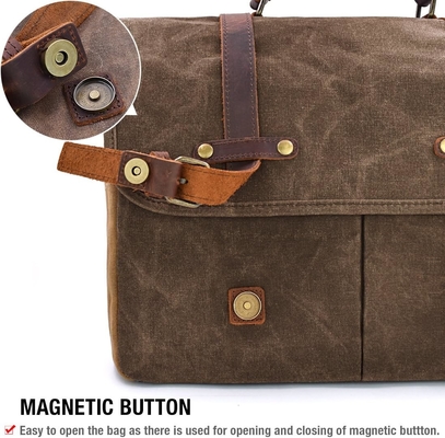 15.6 Zoll wasserdicht Vintage echtes Leder Wachs Leinwand Aktentasche Großes Leder Computer Laptop Tasche robuste Tasche
