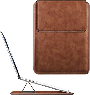 Laptopgehäuse MacBook Air 13.6M3 M2 A3113 A2681/MacBook Pro 14 A2992-PU Ledertinke Taschenhülle mit Stehfunktion, braun