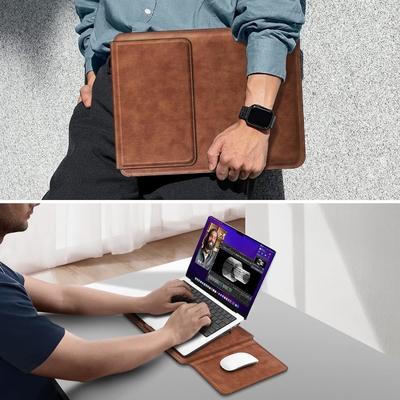 Laptopgehäuse MacBook Air 13.6M3 M2 A3113 A2681/MacBook Pro 14 A2992-PU Ledertinke Taschenhülle mit Stehfunktion, braun