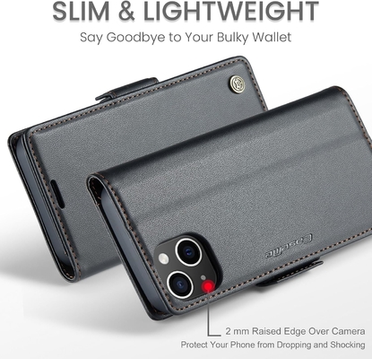QLTYPRI Wallet Cover für iPhone 13/14, [RFID-blockierende] Kreditkartenfachhalter für den stoßsicheren Schutz des Telefongehäuses