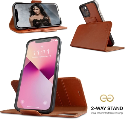 iPhone 13 Portemonnaie / 2-in-1-Schockkoffer und abnehmbares veganes Leder-Set, kompatibel mit MagSafe, RFID-geschützt