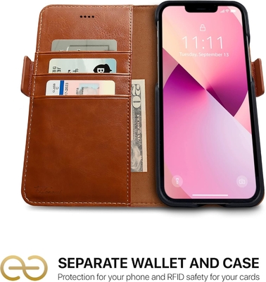 iPhone 13 Portemonnaie / 2-in-1-Schockkoffer und abnehmbares veganes Leder-Set, kompatibel mit MagSafe, RFID-geschützt