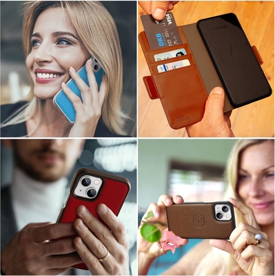 iPhone 13 Portemonnaie / 2-in-1-Schockkoffer und abnehmbares veganes Leder-Set, kompatibel mit MagSafe, RFID-geschützt