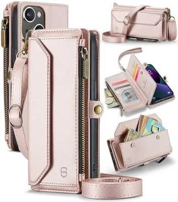 iPhone 13-Gehäuse, Reißverschluss-Brieftasche mit 7 Karten, Leder-Magnet-Flip-Flop-Armband
