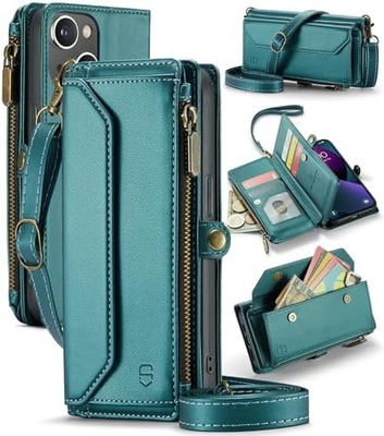iPhone 13-Gehäuse, Reißverschluss-Brieftasche mit 7 Karten, Leder-Magnet-Flip-Flop-Armband