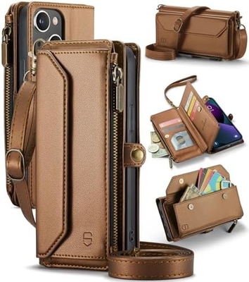 iPhone 13-Gehäuse, Reißverschluss-Brieftasche mit 7 Karten, Leder-Magnet-Flip-Flop-Armband