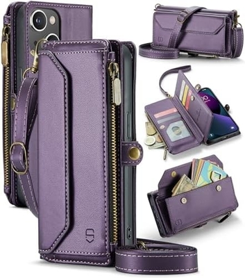 iPhone 13-Gehäuse, Reißverschluss-Brieftasche mit 7 Karten, Leder-Magnet-Flip-Flop-Armband