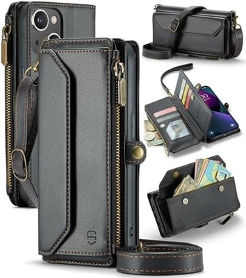 iPhone 13-Gehäuse, Reißverschluss-Brieftasche mit 7 Karten, Leder-Magnet-Flip-Flop-Armband