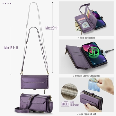 iPhone 13-Gehäuse, Reißverschluss-Brieftasche mit 7 Karten, Leder-Magnet-Flip-Flop-Armband