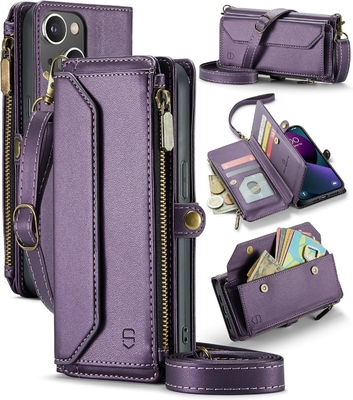 iPhone 13-Gehäuse, Reißverschluss-Brieftasche mit 7 Karten, Leder-Magnet-Flip-Flop-Armband