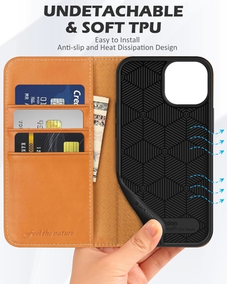 Leder Wallet Klappkoffer Magnetische Dichtung RFID Blockierung Karten-Slot Halter vollständig geschützt Fall kompatibel mit iPhone 13