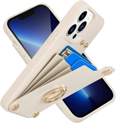 Kartenhalter mit iPhone 13 Pro Max, 360° drehbarer Ringhalter, Lederhalter-Kartenspielausstattung, RFID-Schockdeckel,
