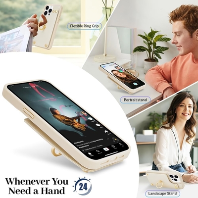 Kartenhalter mit iPhone 13 Pro Max, 360° drehbarer Ringhalter, Lederhalter-Kartenspielausstattung, RFID-Schockdeckel,