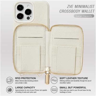 iPhone 12 Pro/iPhone 12 Brieftasche mit Hülle, Reißverschluss, Handgurt, RFID-geschützte Brieftasche -