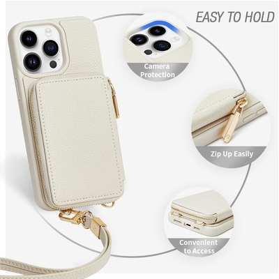 iPhone 12 Pro/iPhone 12 Brieftasche mit Hülle, Reißverschluss, Handgurt, RFID-geschützte Brieftasche -