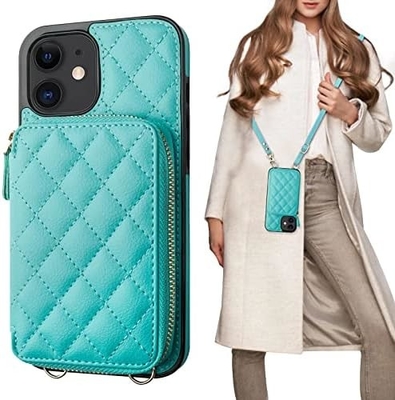 iPhone 12/12 Pro Crossbody Tasche, RFID abgeschirmter PU-Lederband Halterung mit Kartenslot Split-Tasche Handgelenk-Gurt Lanyard