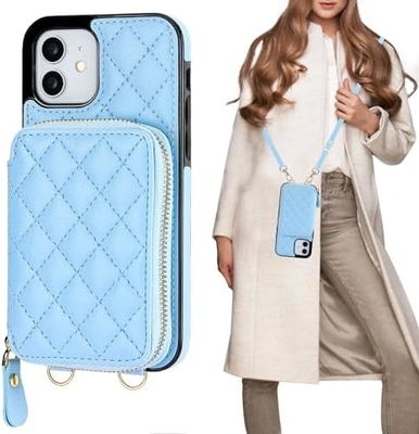 iPhone 12/12 Pro Crossbody Tasche, RFID abgeschirmter PU-Lederband Halterung mit Kartenslot Split-Tasche Handgelenk-Gurt Lanyard
